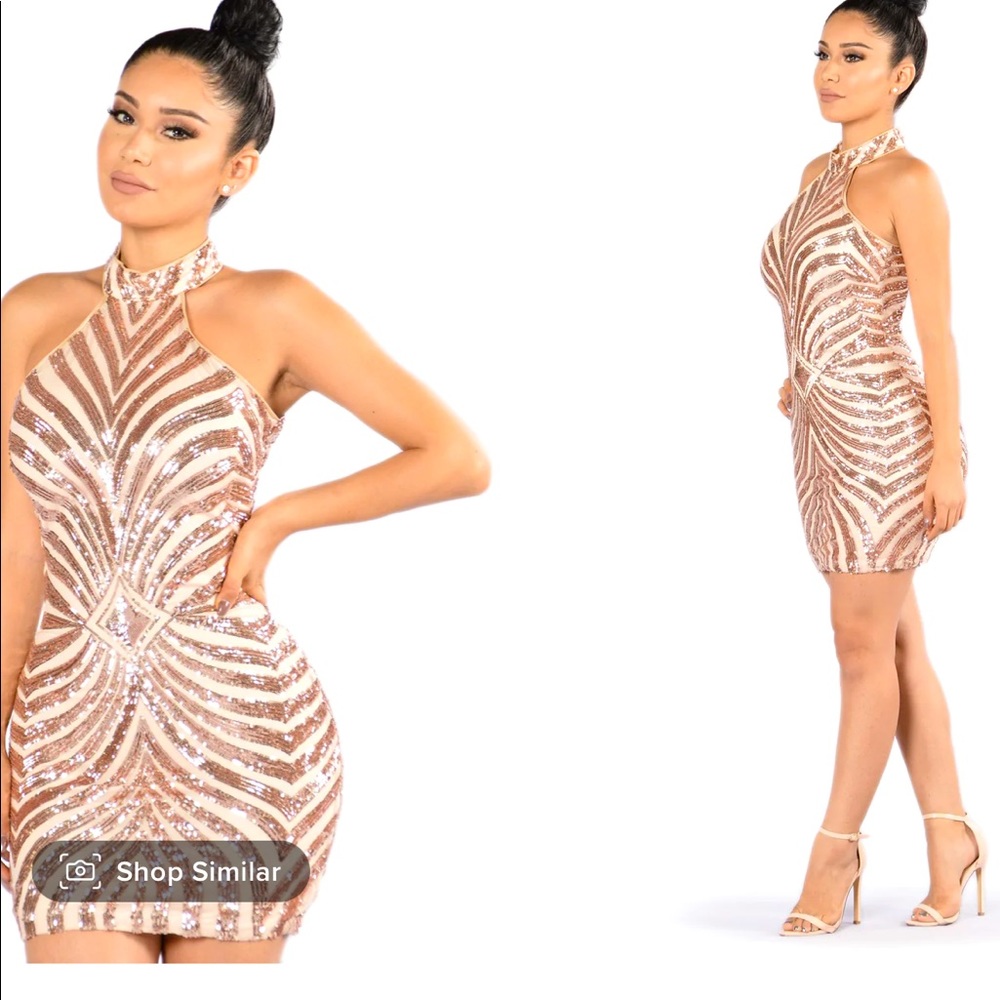 Fashion Nova Rose Gold Sequin Mini Dress